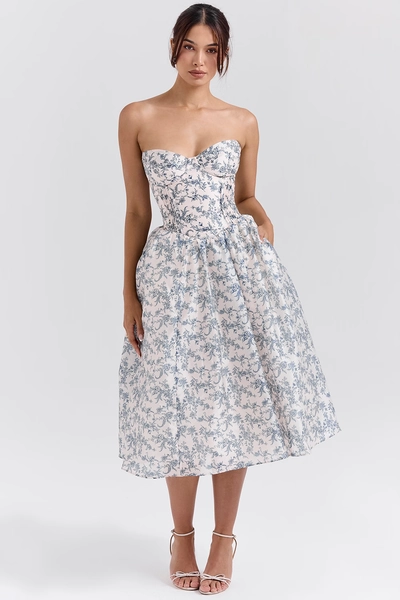 Porcelain Print Strapless Sundress