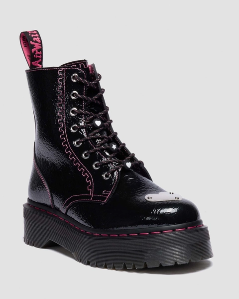 Jadon Distressed Lackleder Plateaustiefel in Schwarz | Dr. Martens