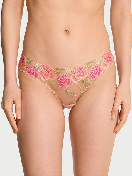 Sweet Melody Pink Brazilian Embroidered Knickers - Size X-Small