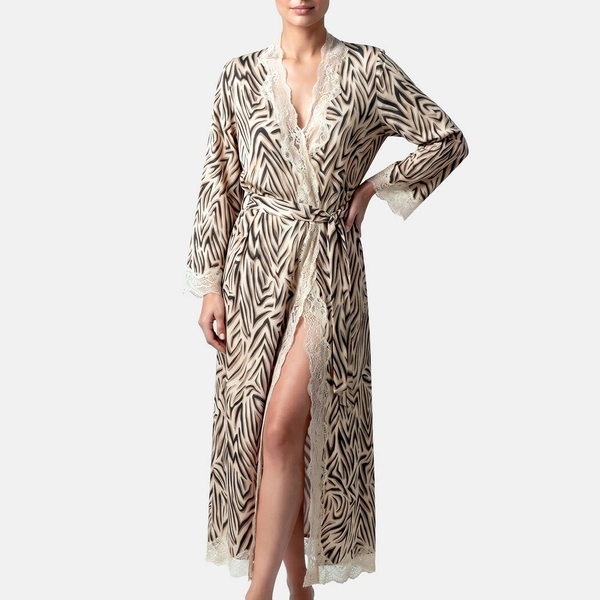 Cotton and modal long kimono Féraud Zebra Elegance