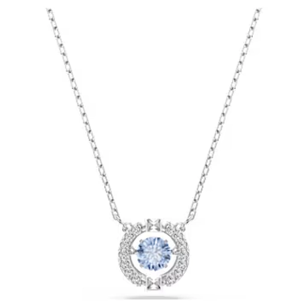 Una necklace, Round cut, Blue, Rhodium plated