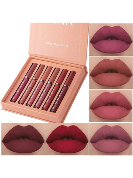 beauty glazed 6Pcs Matte Liquid Lipstick Makeup Set, Matte Liquid Long-Lasting Wear Non-Stick Cup Not Fade Waterproof Lip Gloss