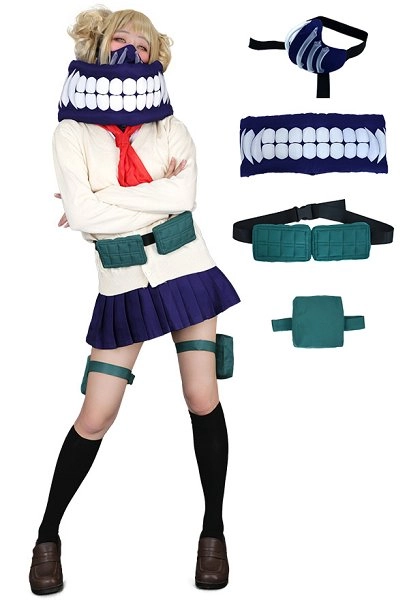 MHA League of Villains Himiko Toga Cosplay Costume JK School Uniform Sweater with Neckwear and Face Covering