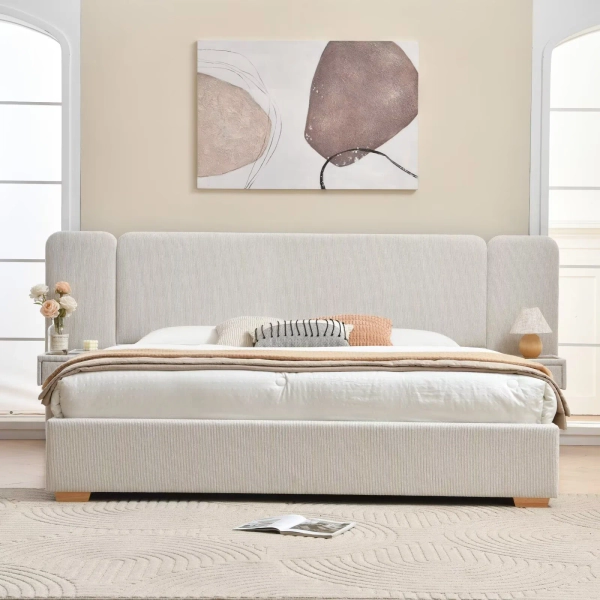 Latitude Run® Upholstered Platform Bed Frame with 2 Storage Drawers and Integrated Nightstands - Hotel Style, Fabric, Spacious Storage, Easy Assembly, No Box Spring Needed & Reviews | Wayfair