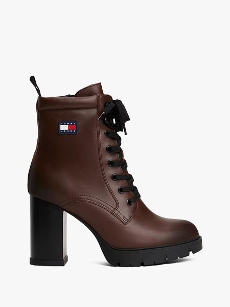 Leather Lace-Up Block High Heels