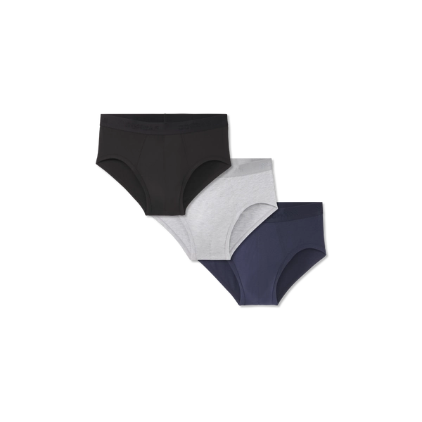 Bombas Men's Cotton Modal Flyless Brief 3-Pack | Grey Navy Mix | S