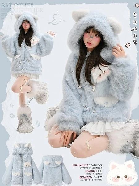 Blue Fluffy Cat Ears Coat