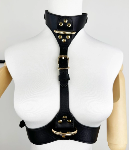 Adjustable Leather BDSM Body Harness | Cowhide Choker