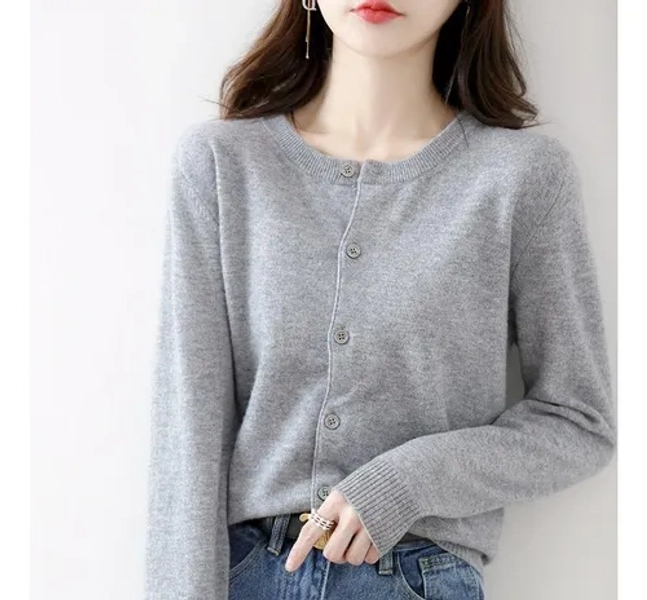 Suéter Cárdigan De Manga Larga Cuello Redondo Casual Mujer
