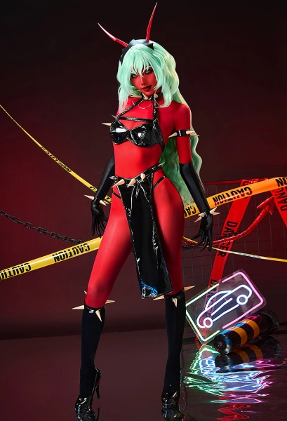 Panty Stocking Scanty Cosplay Costume Top and Pants with Red Bodysuit and Front Skirt Piece