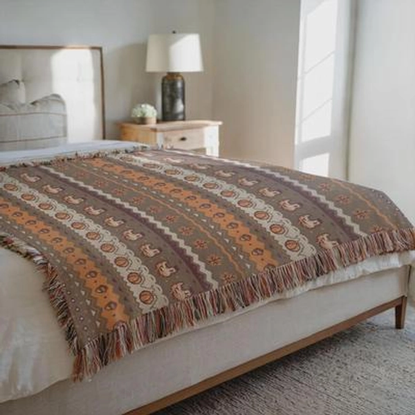 Stardew Fall Pixel Chickens Woven Throw Blanket | Pixel Pumpkins Home Decor | Autumn Fall Decoration | Tapestry Style | Housewarming Gift