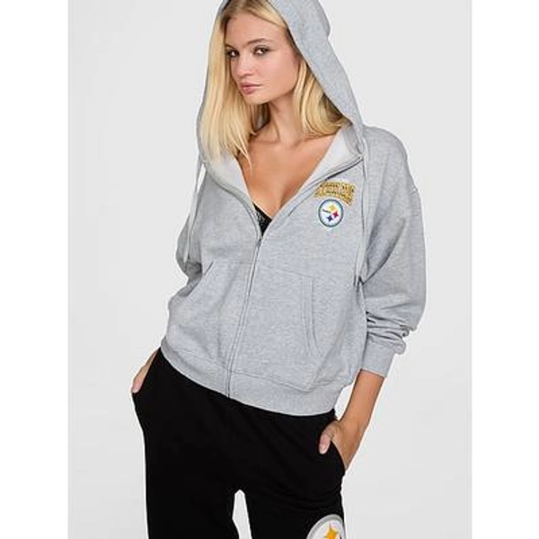 NFL Collection Campus Fleece™ Bling Full-Zip Hoodie, Grey, L - Women's Hoodies & Sweatshirts - PINK