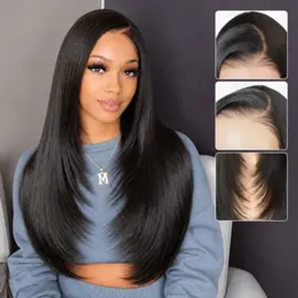 9x7 Glueless C-Part Layered Wig Wear and Go Lace Front Straight Wig Pre Plucked Pre Cut Tiny Knots
