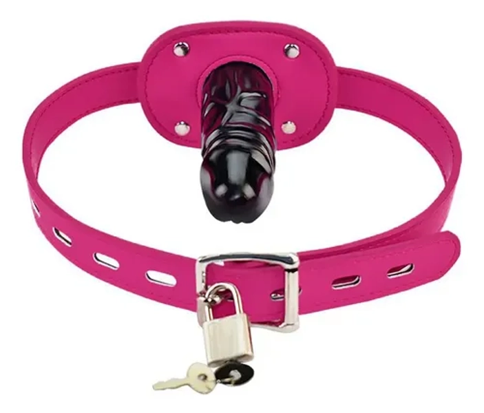 Mordaça Rosa De Couro Com Formato De Pênis Preto Bdsm