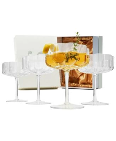 Khen Vintage Wavy Flower Coupe Glasses, Set of 4