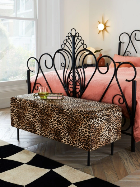 Rockett St George Leopard Love Velvet Loren Storage Ottoman Bench - Size ONE