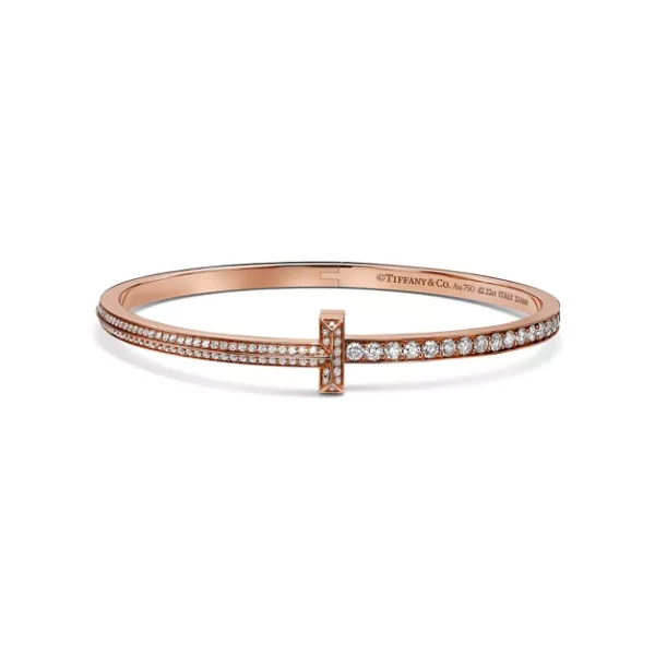Tiffany T T1 Narrow Pavé Diamond Hinged Bangle in Rose Gold