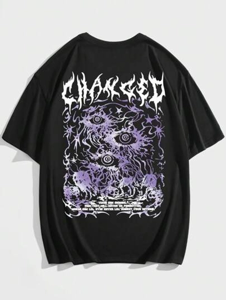 ROMWE MEN Goth Camiseta masculina com estampa de caveira e letras, estilo escolar, anos 2000
