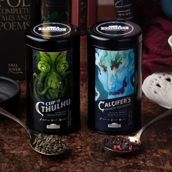 Demon Duo Tea Gift Set, Cthulhu and Calcifer, Watercolor Bookmarks, Demonic Loose Tea, Halloween Sips, Spooky Fall Gift