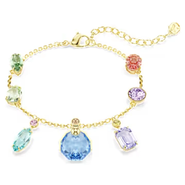 Gema bracelet, Mixed cuts, Dangling crystals, Multicoloured, Gold-tone plated