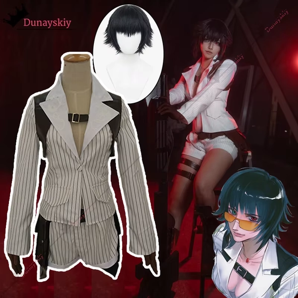 Spiel DMC 4 Lady Mary Cosplay Kostüme weiß gestreiftes Hemd Set Damen Outfit Lady Mary Anime Outfit Perücke Prop Rollenspiel Anzug - AliExpress 