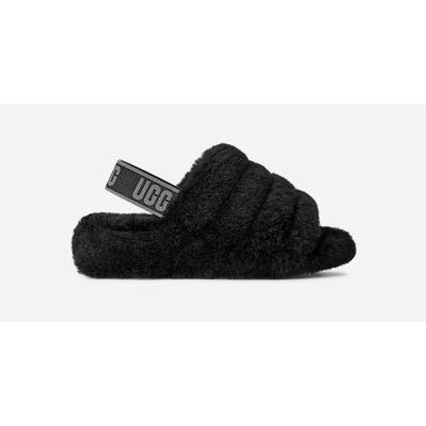 UGGยฎ Women's Fluff Yeah Slide Sheepskin Slippers in Black/Dark Shadow, Size 10