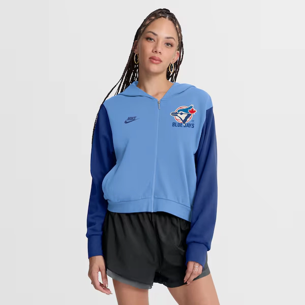 Women's Toronto Blue Jays Nike Powder Blue/Royal Cooperstown Collection Cropped Full-Zip Hoodie