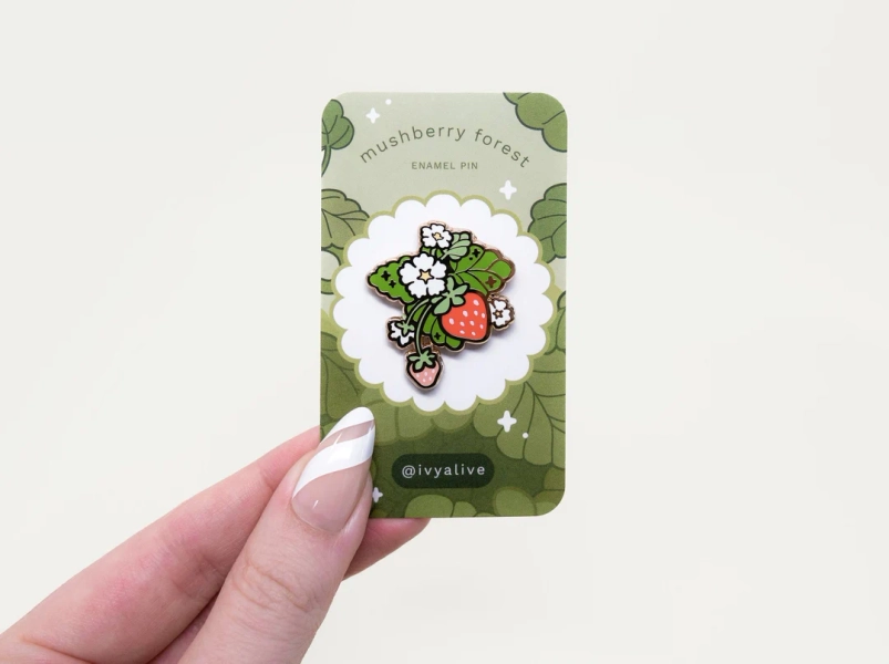 Strawberry Plant Pin - 35mm Kawaii Pastel Plant Hard Enamel Pin, Cute Fruit Berry Lapel Jewelry, Cottagecore Pastel Green Ita Bag Metal Pin - Etsy
