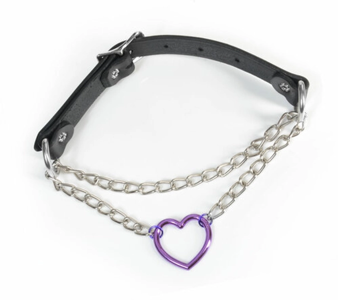 Purple Heart and Chain Pull Leather Choker