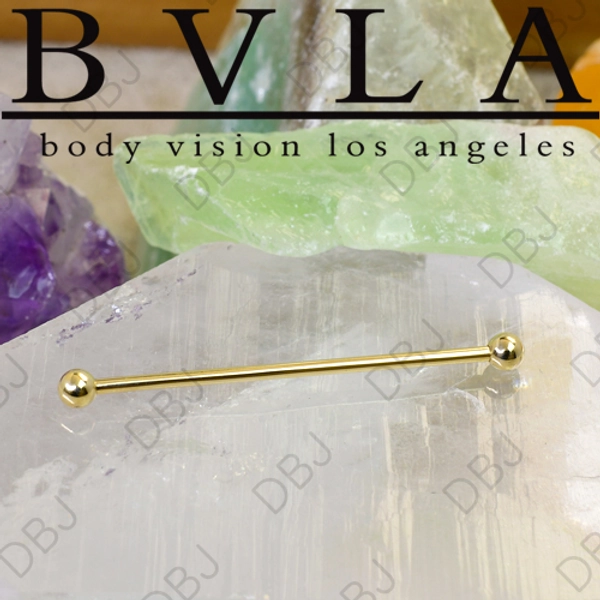 BVLA 14kt & 18kt Gold Industrial Barbell with 1/8 Ball Ends 16 gauge 16g Body Vision Los Angeles [41-161xx-18 Industrial Barbell] : Diablo Body Jewelry - American Made, Implant Grade