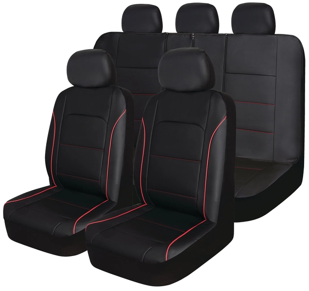 AutoTrends Black with Red Piping Sport Seat Cover Set for Back Bench Seat, 3-pk