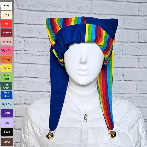 Jester Harlequin Hat (cotton) - Rainbow and Custom Color - Gold Bells - Etsy