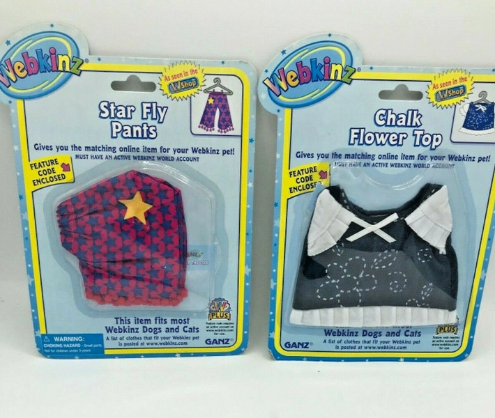 Webkinz Star Fly Pants  & Chalk Flower Top & codes Ganz  New in Pkg  Dogs & Cats