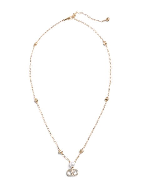 Valentino Garavani VLogo Signature Necklace in Metal, Pearl and Swarovski® Crystals | Saks Fifth Avenue