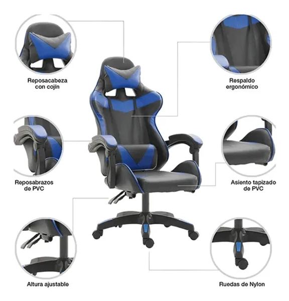 GC-007 Ergonomic Reclining Blue Gaming/Office Chair (Import)