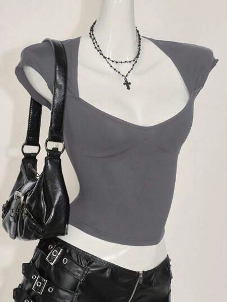 SHEIN ICON Camiseta Preta Casual e Funcional (Absorvente de Umidade) com Decote Sensual e Costas Abertas