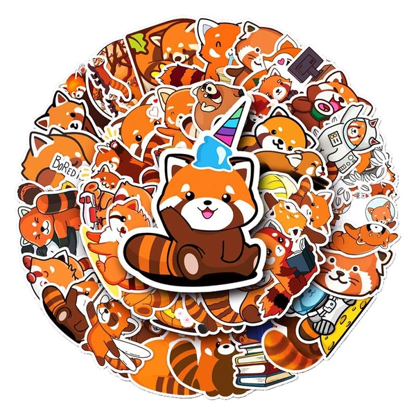 50PCS Red Panda Stickers Cute Lesser Panda Decal Orange Raccoons