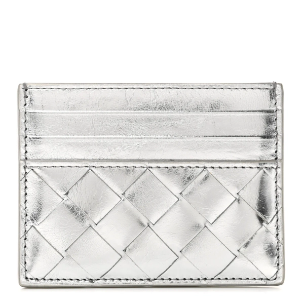 Bottega Veneta Mirror Laminated Nappa Intrecciato Card Holder Silver