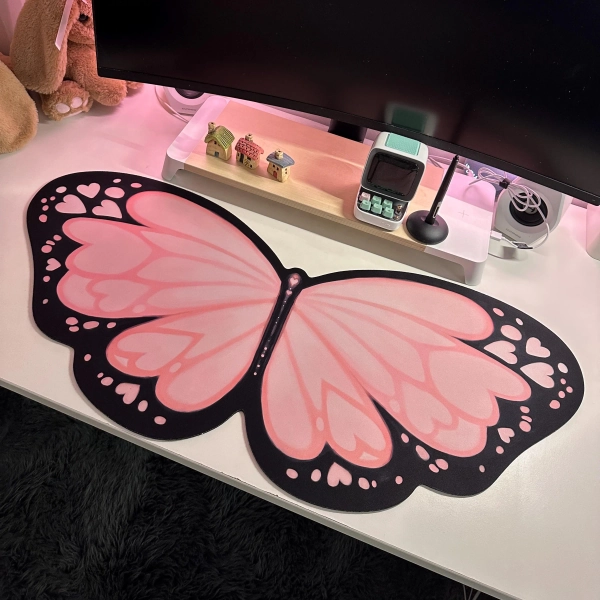 Pink Butterfly Deskmat 90x40cm Waterproof