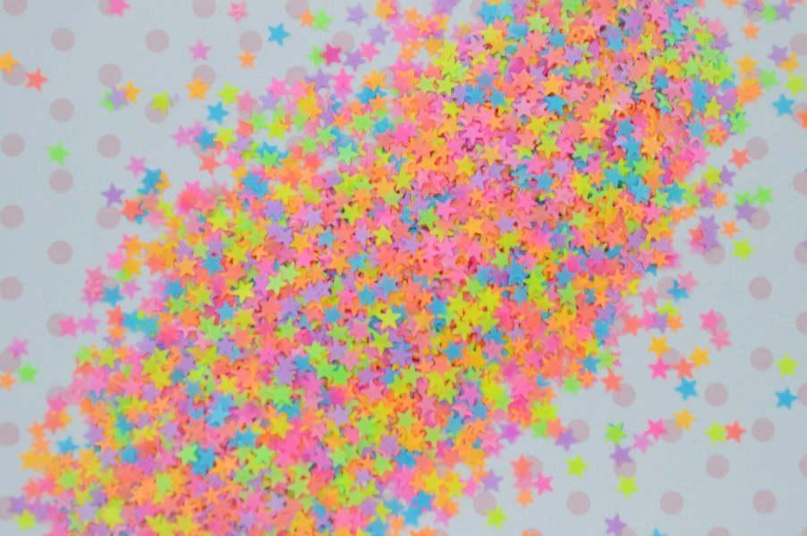 3mm Kawaii Neon Rainbow Star Mix Glitter Resin Supplies Nail Art Decoden Slime - 5 grams