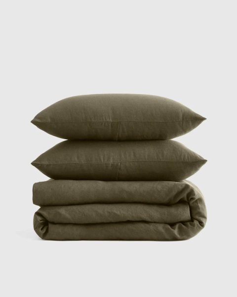 Linen Duvet Cover Set in Dusty Olive