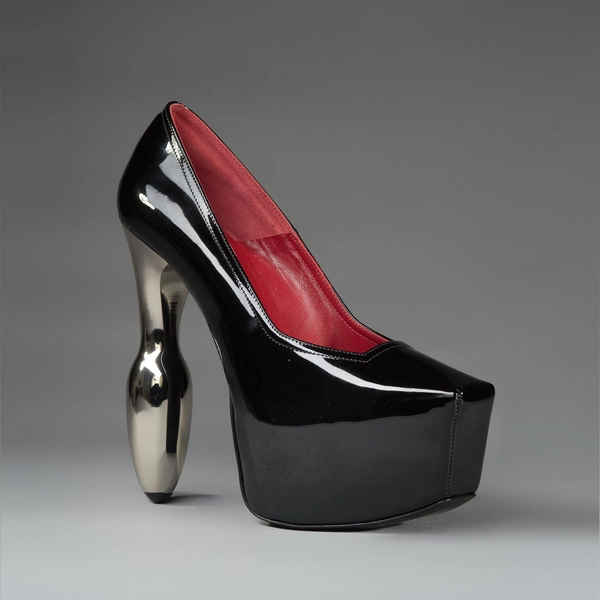 Latex Handmade Italian Pumps w/ chrome heels in blackredchrome patent leather