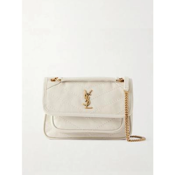 SAINT LAURENT - Niki Mini Cassandre-embellished Crinkled-leather Shoulder Bag - White