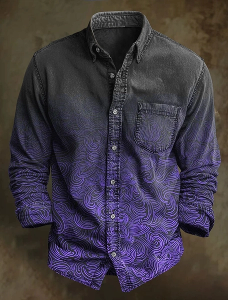 Men's Abstract Cloud Pattern Gradient Print Long Sleeve Shirt