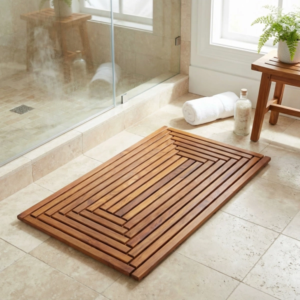 Union Rustic Cathrine Rectangle Teak & Wood Non-Slip Shower mat & Reviews | Wayfair