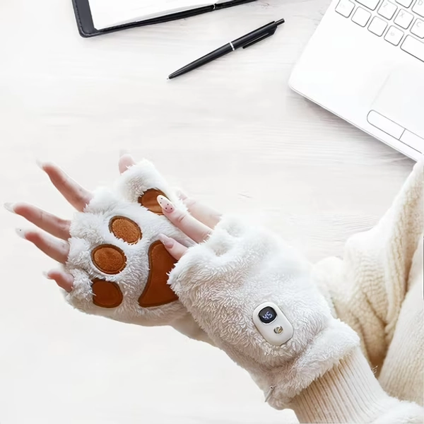 Heater Gloves for Women,Cat's Paw Heated Gloves with 3 Temperature Settings, Plush Warm Gloves with Smart Control Display, Rechargeable Hand Warmers for Women Girls Winter Outdoor Use and Daily Commu