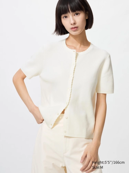 Womens Scalloped Crew Neck Cardigan | UNIQLO AU
