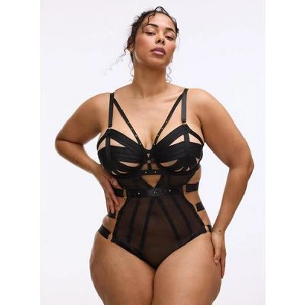 Torrid | Vixen Strappy Mesh Studded Underwire Bodysuit in Black