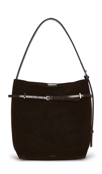 VERAFIED x REVOLVE X Revolve Suede Belted Tote Bag in Brown.