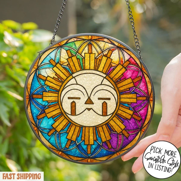 Vintage Esquie Glass Suncatcher, Clair Obscur Expedition 33 Inspired Sun Ornament, Fantasy Window Hanging, Stained Glass Style Gamer Gift - Etsy.de